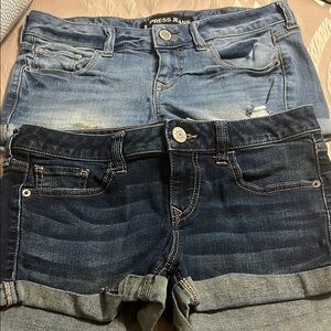 2 pairs of Express Blue Jean Shorts with Rolled Hems low rise